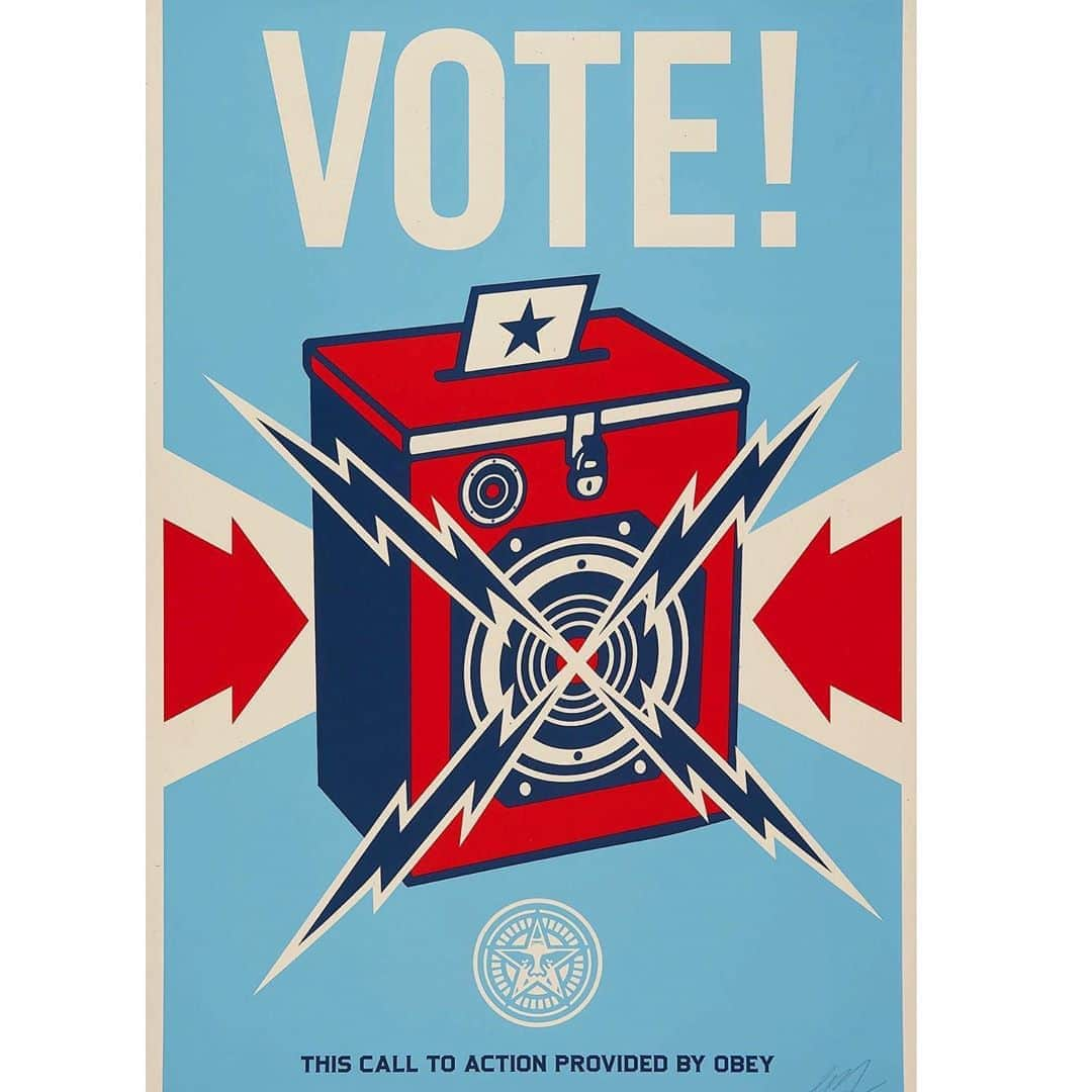 サザビーズさんのインスタグラム写真 - (サザビーズInstagram)「Ahead of Election Day tomorrow in the US, a timely message from Shepard Fairey, famed contemporary street artist, graphic designer and activist.   For over 30 years, Fairey’s provocative body of work has explored important themes including climate change, civil rights, political corruption, equality and injustice, and more. Visit our link in bio to browse an extensive selection of prints by Fairey in our 'Politically Charged: The Prints of Shepard Fairey' auction. Bidding is now open through 11 November, with bids starting at $50. #SothebysPrints #ShepardFairey #Vote #2020election」11月3日 4時16分 - sothebys