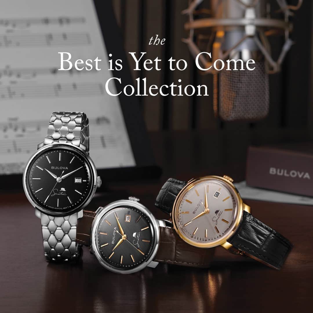 のインスタグラム：「Bulova’s newest collection celebrates Frank Sinatra with four vintage-inspired timepieces named after some of his best-known songs and featuring unmistakable design elements associated with the iconic American performer. “The Best is Yet to Come” features a distinctive 40mm round case. #Bulova — ⏱: 96B345 MSRP: $1,150.00 USD CASE: ø 40 mm — ⏱: 97B195 MSRP: $1,195.00 USD CASE: ø 40 mm — ⏱: 96B346 MSRP: $1,350.00 USD CASE: ø 40 mm」