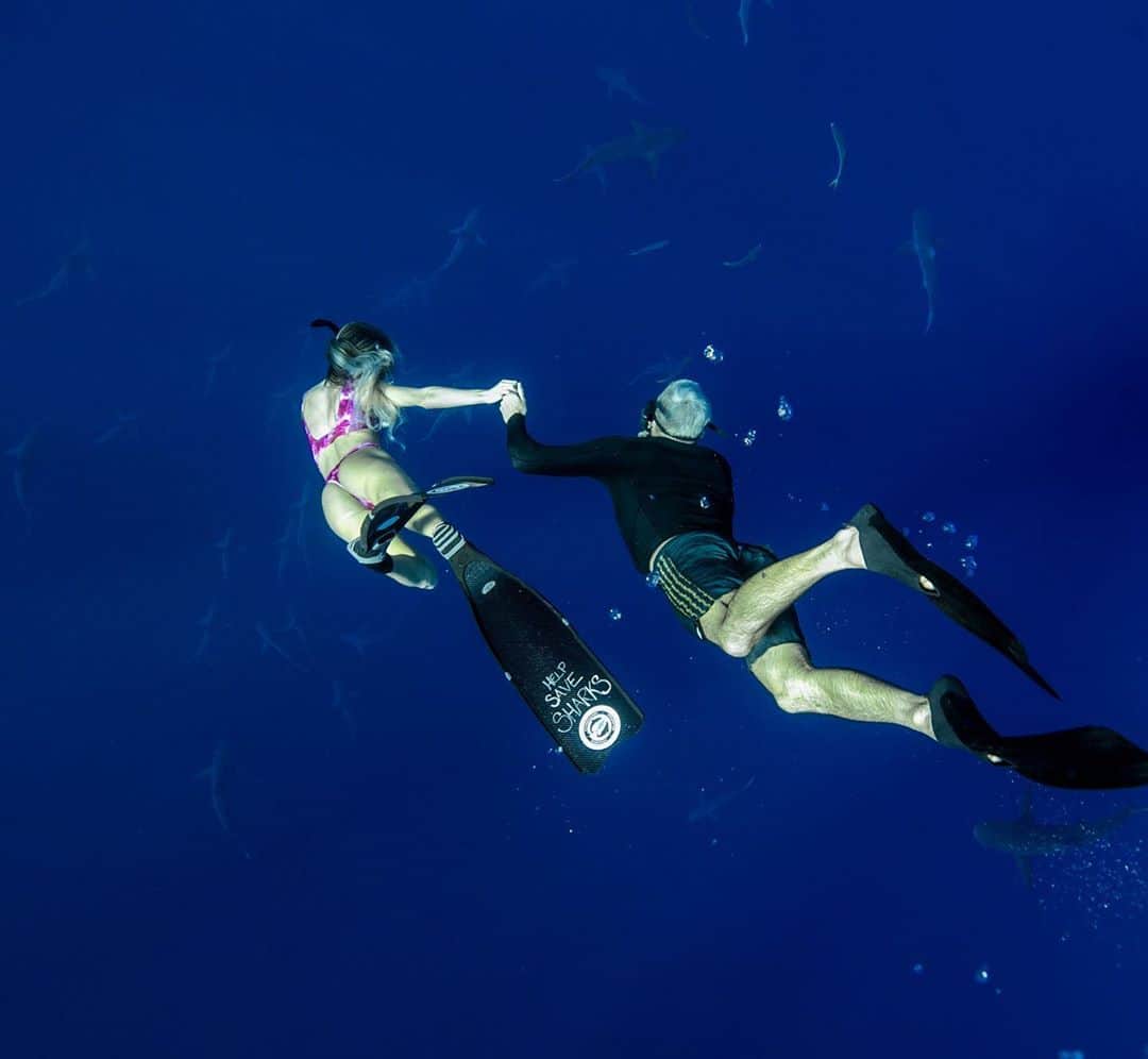 アラナ・ブランチャードのインスタグラム：「When you forget to tell him a few friends are gona tag along on your date🦈🦈🦈 @oneoceandiving pic: @juansharks #helpsavesharks NO #sharkfinsoup #savetheocean」