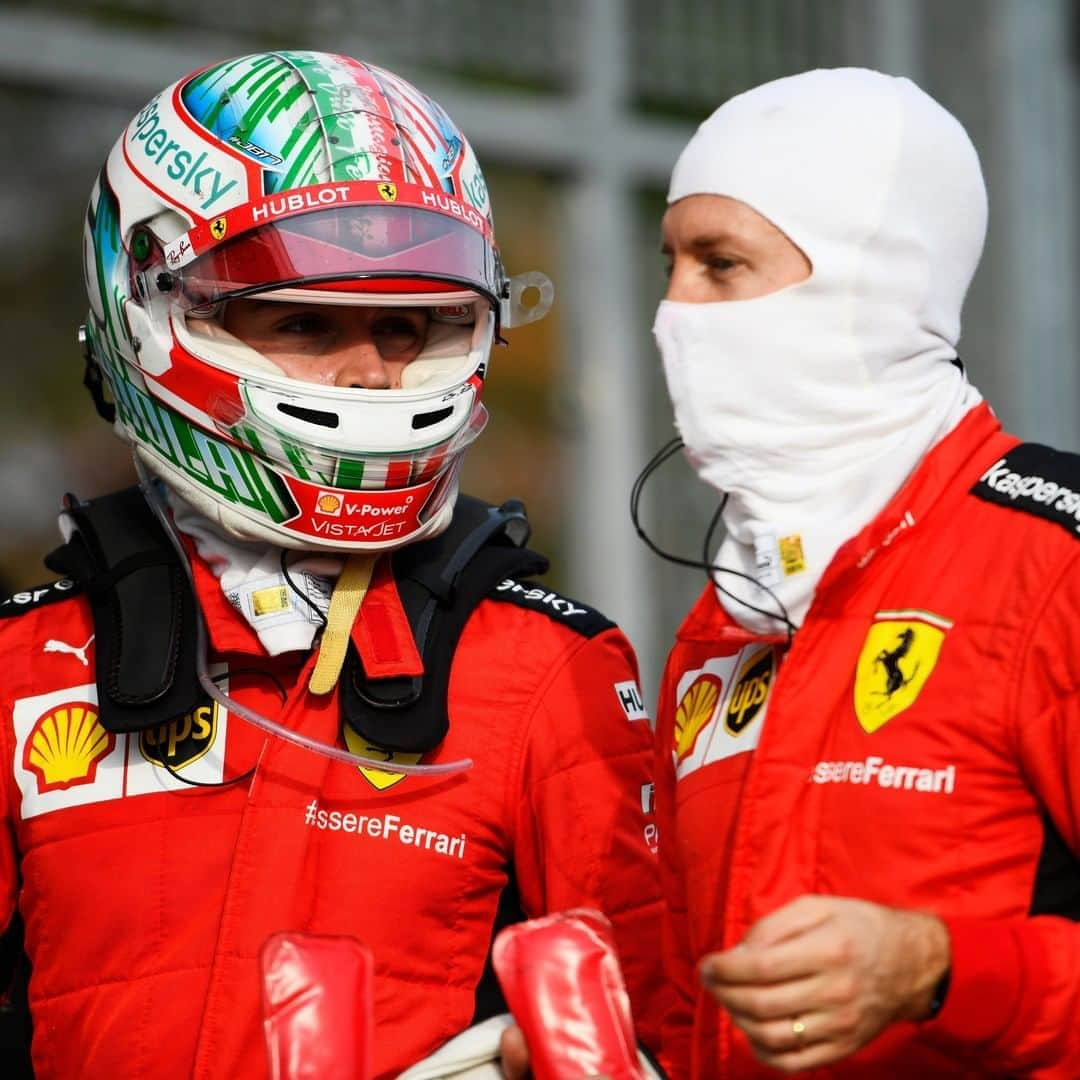 F1さんのインスタグラム写真 - (F1Instagram)「Comparing notes after the race 📝  The @scuderiaferrari duo were locked in discussion after the #ImolaGP 🗣  #F1 #Formula1 #Ferrari #Vettel #Leclerc @charles_leclerc」11月3日 6時41分 - f1