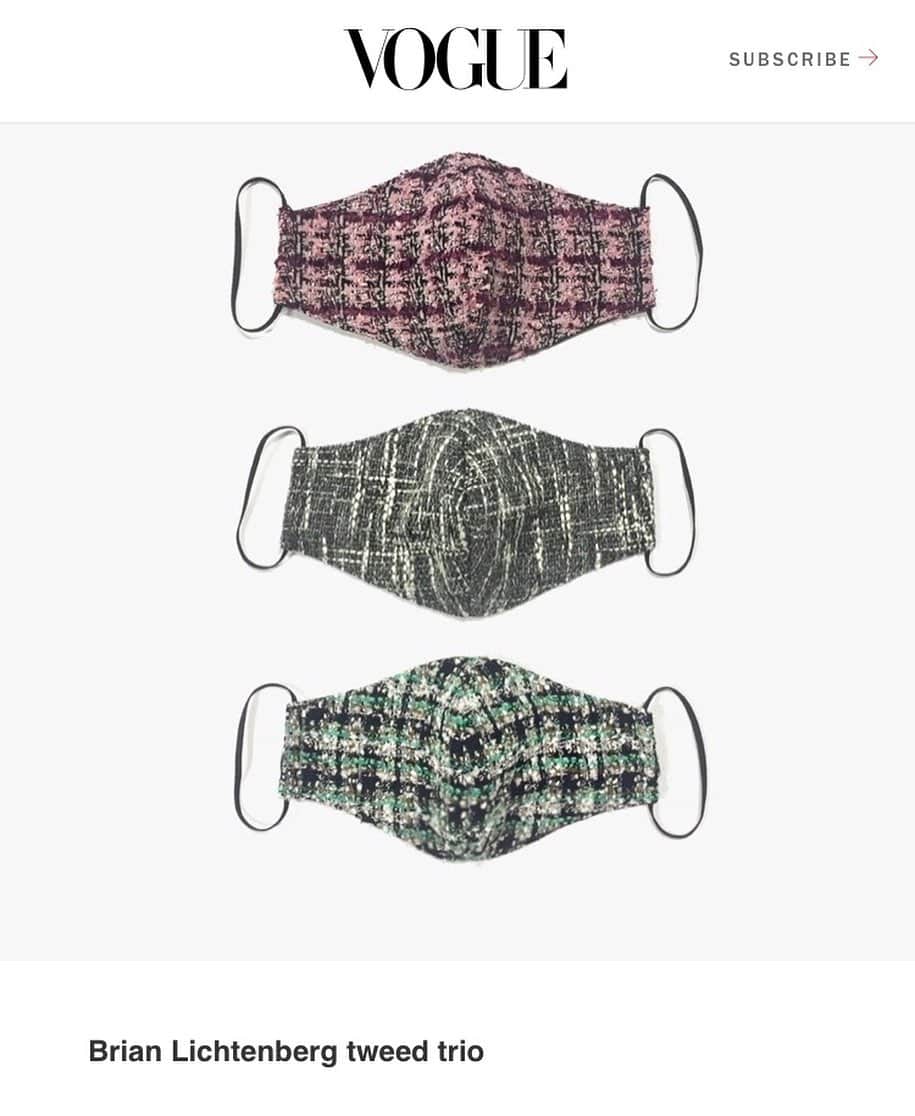 ブライアン・リッテンバーグのインスタグラム：「TWEED TRIO FACE MASKS NOW AVAILABLE ON brianlichtenberg.com Thanks @voguemagazine 💖💖💖」