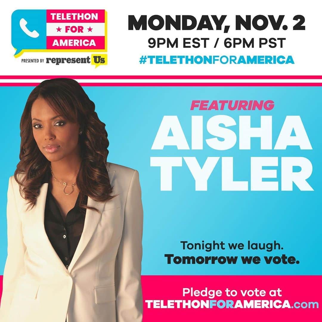 アイシャ・タイラーのインスタグラム：「Tonight at 6! Let’s do Democracy. Together! 🇺🇸🗳  telethonforamerica.com」
