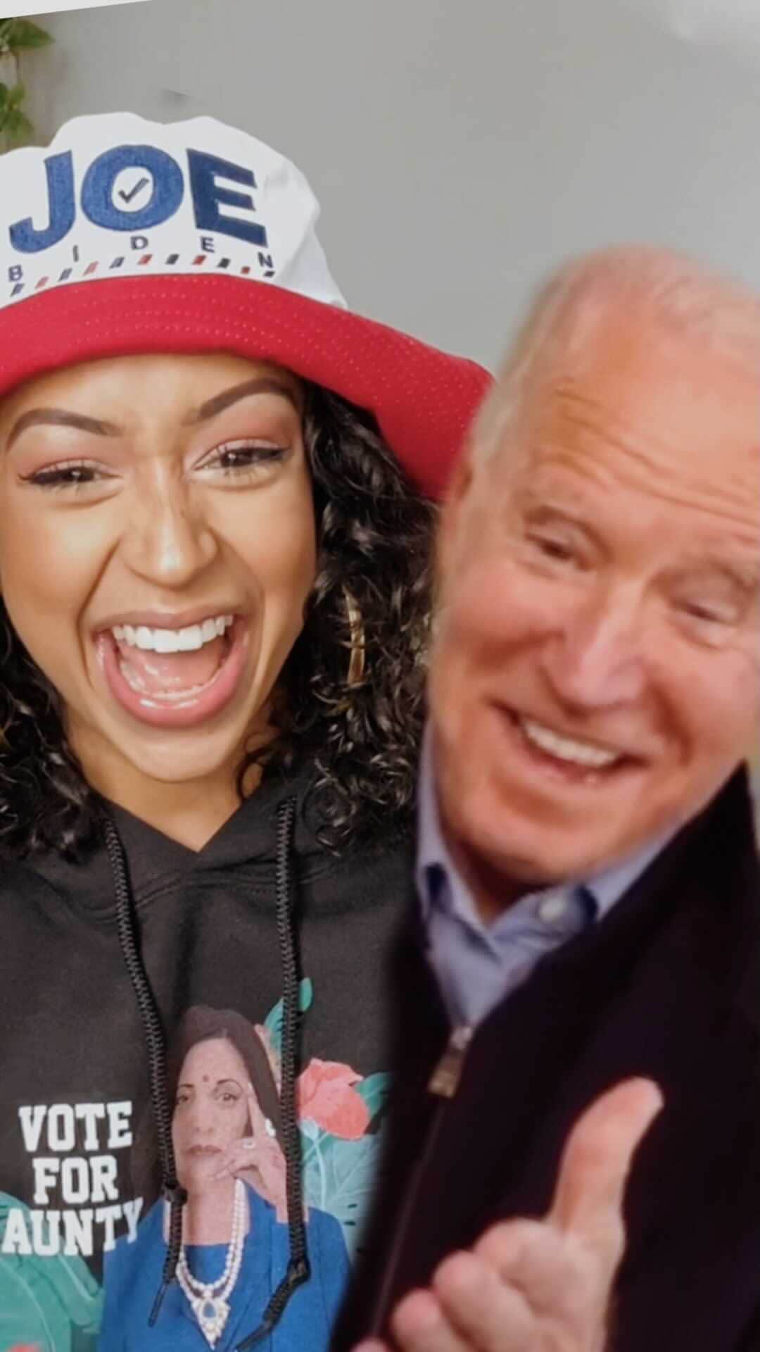 リザ・コッシーのインスタグラム：「I'm Liza Koshy and I endorse hope. Be heard and VOTE TOMORROW, November 3rd. I had the honor of interviewing our Vice President/46th President Joe Biden in his final hours on the campaign trail. We talk about securing the future of America with the power of us Millennials and Gen Z, baby. We, the people, will create history this election day. We know what future we want, just choose it tomorrow. Make your plan to vote here: iwillvote.com. Stay joy ridin' with Biden and I here: www.joebiden.com. Thank you for watching, and I'll see you in our future, very soon.」