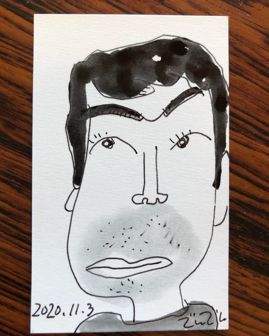 山口森広のインスタグラム：「撮影の休憩中に、でんでんさんが似顔絵を描いてくださった！ 嬉しすぎて、泣く😭 #でんでん #似顔絵」