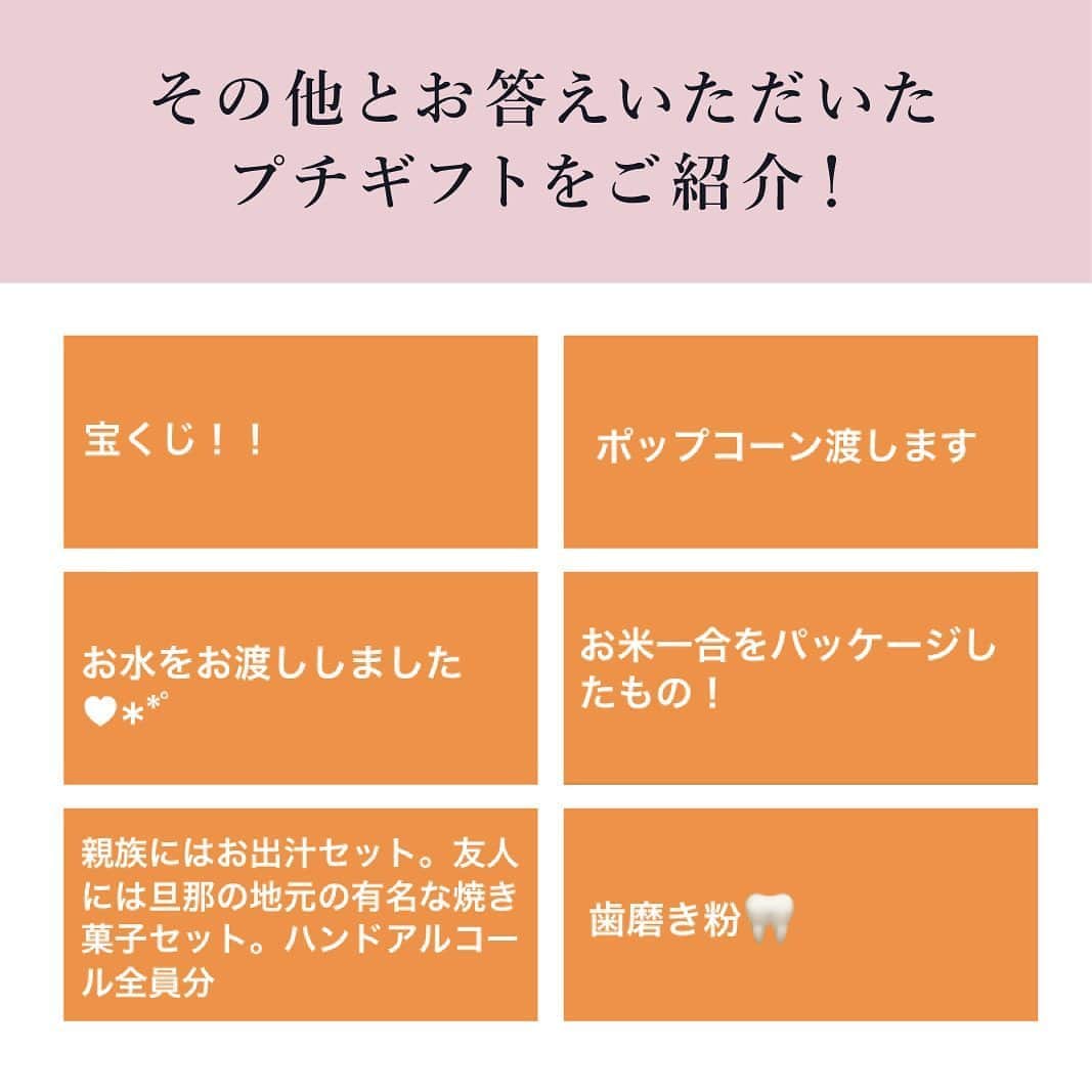 PIARYさんのインスタグラム写真 - (PIARYInstagram)「.﻿ New wedding idea🎁﻿ ﻿ 第2弾！プチギフトの﻿ アンケート結果を公開！﻿ ﻿ 先日みなさまにご協力いただきました﻿ プチギフトのアンケート結果をご紹介します！﻿ ﻿ 今回はプチギフトの内容です🙆‍♀️✨﻿ ぜひ結婚式準備に役立ててくださいね🥰﻿ ﻿ 役立つ投稿は保存すると便利です♪☝️﻿ ﻿ ﻿ #PIARY #ピアリー﻿ #結婚式準備 #日本中のプレ花嫁さんと繋がりたい #プチギフト #男前ウェディング #プチギフト選び﻿ #節約花嫁 #ワーキング花嫁 #2020秋婚 #2020冬婚﻿ #プチギフト候補 #結婚式プチギフト #サンクスギフト #プレ花嫁2021 #カジュアルウェディング﻿ #節約ウェディング #プチギフトラッピング #ポップコーン﻿ #PIARY花嫁サポーター #ちーむ1121 #ちーむ1122 #ちーむ1123 #ちーむ1128」11月3日 16時59分 - piary_inst