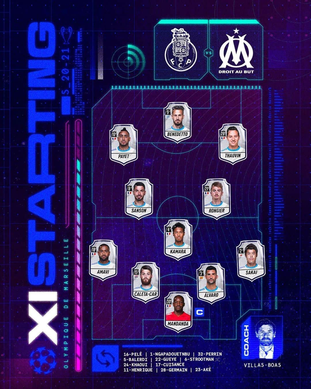 オリンピック・マルセイユさんのインスタグラム写真 - (オリンピック・マルセイユInstagram)「📝 STARTING XI  @FCPorto v #OM   Here is your starting 11 for tonight's big @championsleague tie!  #FCPOM ⚪️🔵 #UCL」11月4日 4時21分 - olympiquedemarseille