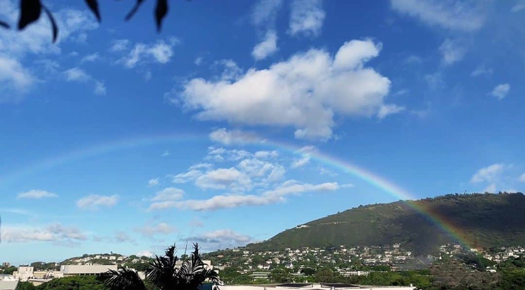 のインスタグラム：「Hawaiiはそろそろ虹のシーズン。 たったいま、家の窓から特大Rainbow🌈  みんないつもありがとう♥️ Have a wonderful day😊」