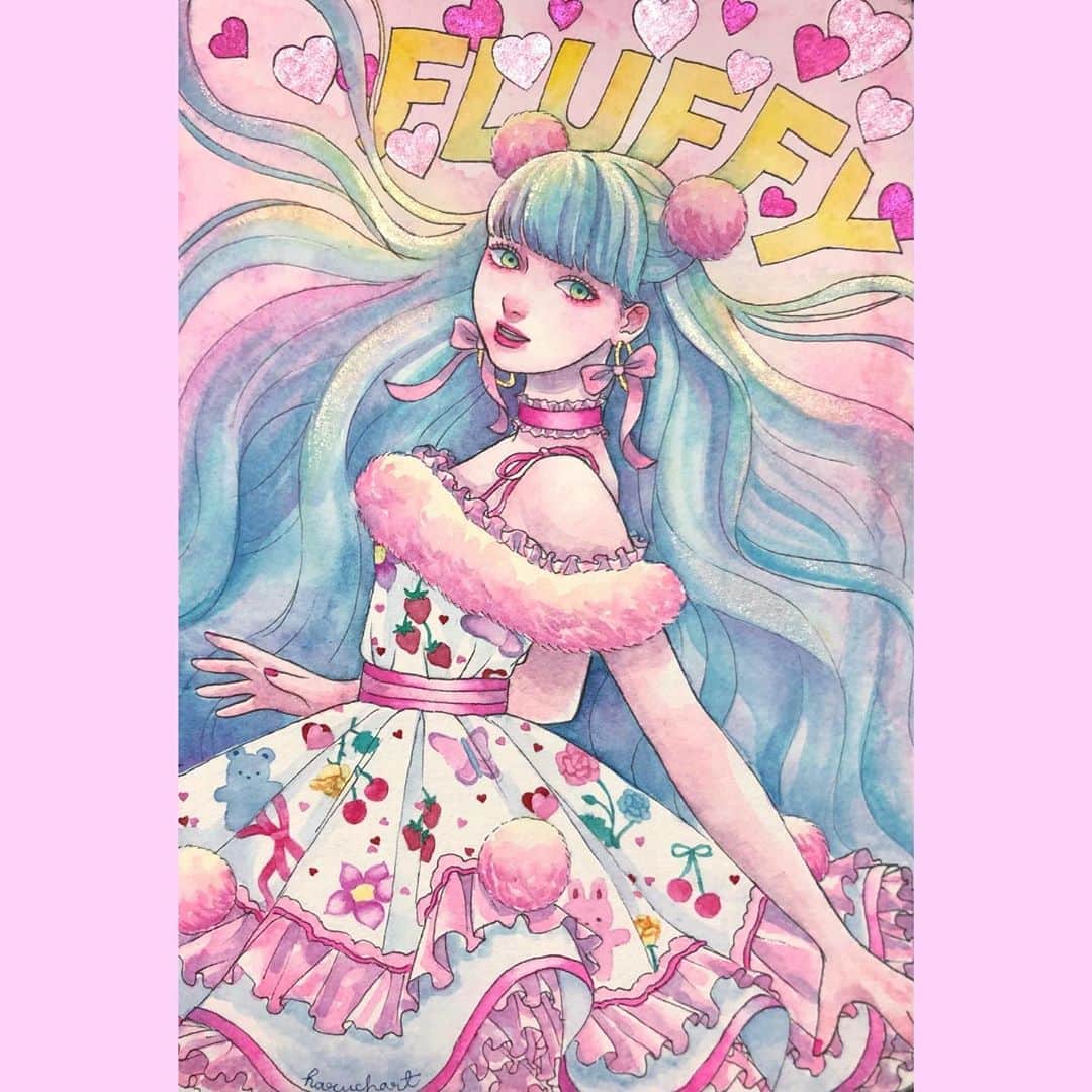 のインスタグラム：「.  . FLUFFY💗💗💗 . ただただラブリーなのを詰め込んだ絵 . . #aestheticart#aesthetic#pastelart#kawaiiart#pastelaesthetic#kawaiiaesthetic#pastelpallets#cuteart#illustration#kawaii#princess#bird#dtiyschallenge#イラスト #イラストグラム」