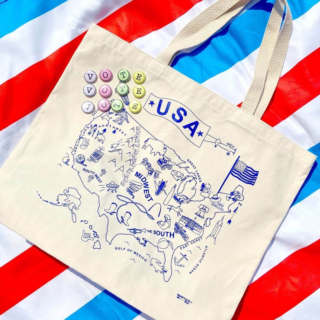 マップトートのインスタグラム：「Send us a selfie of your "I Voted" sticker and we will send you a special code for 20% OFF! DM or email us. Not sure where to go to cast your ballot? Head to the link in bio to find the closest to you. See you at the polls!」