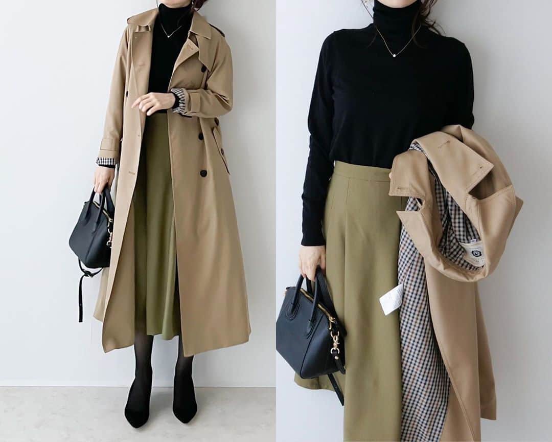 のインスタグラム：「・ ・ 久しぶりのトレンチコーデ♔ ・ トップス#UNIQLO スカート#SAISON_DE_PAPILLON アウター#STANZA_DOLCE バッグ#HAYNI 靴#FABIO_RUSCONI ・ 詳細はブログに✎ 上に載せているURLからご覧いただけます◡̈ ・ #instafashion #coordinate#コーディネート#キレイめコーデ#大人ファッション#30代ファッション#r_fashion#OOTD#KURASHIRU#kaumo_fashion#ponte_fashion#ootd_kob#locari#partegram」
