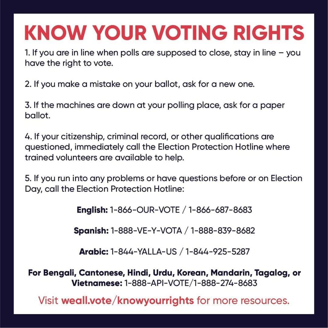 エリカ・キャンベルさんのインスタグラム写真 - (エリカ・キャンベルInstagram)「When you show up to the polls, know your rights! @WhenWeAllVote and @866OURVOTE are here to help.   #vote #pollinghours #pollinglocation #election2020 #electionday #electionday2020 #nov3rd #voting #yourvotematters #yourvotecounts #votingrights #knowyourrights #ericacampbell」11月3日 23時21分 - imericacampbell