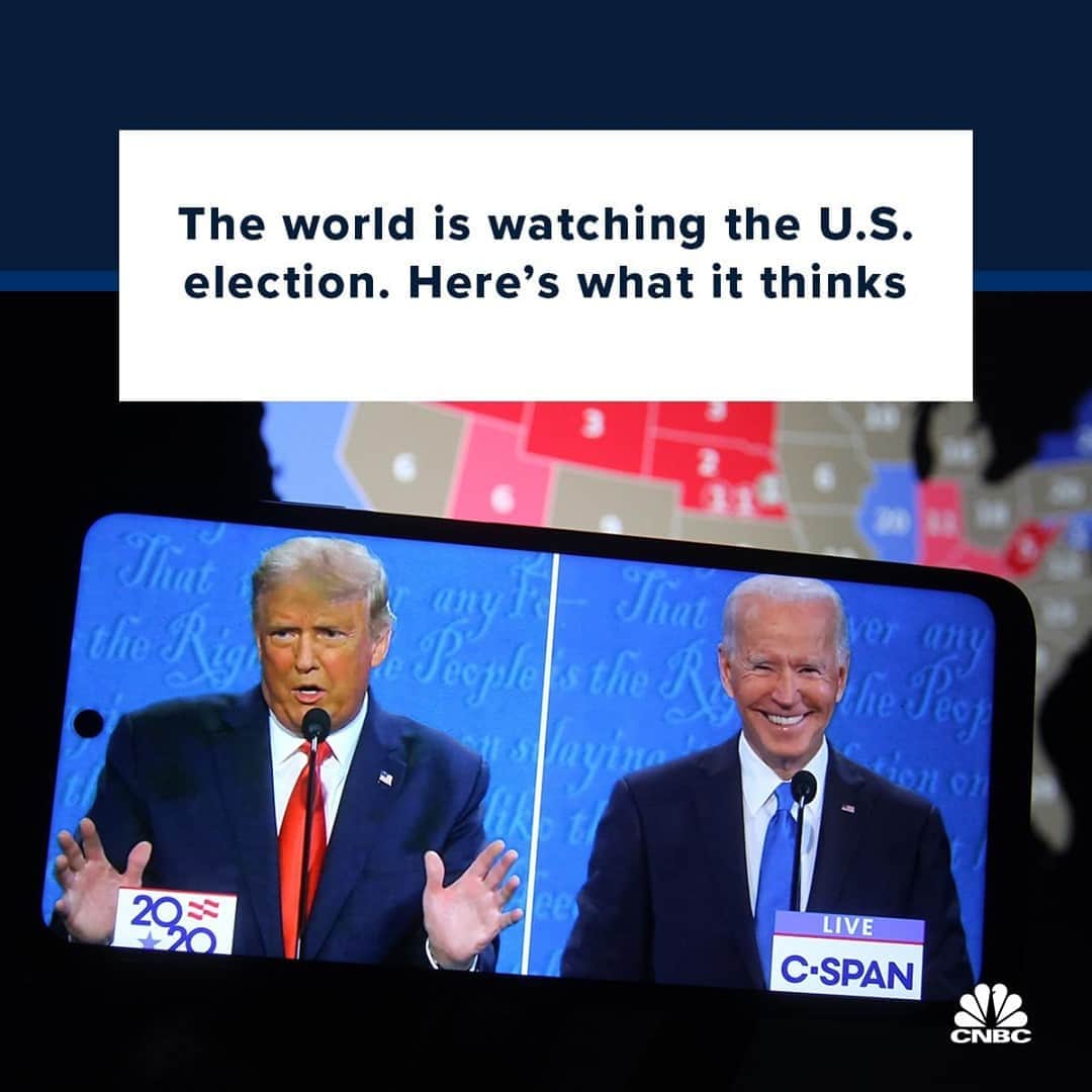 CNBCさんのインスタグラム写真 - (CNBCInstagram)「The next president will shape not only America’s future, but the international political landscape, too.⁠ ⁠ The world is watching the 2020 U.S. election. It's dominating coverage across the planet. European outlets are weighing what a potential Biden or Trump presidency could mean for international relations, while Latin America is focusing on the importance of the Hispanic vote.⁠ ⁠ To read what the world is saying, from predictions to polls to op-eds, visit the link in our bio.」11月4日 0時28分 - cnbc