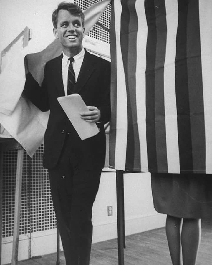 lifeのインスタグラム：「A smiling Robert F. Kennedy leaves the voting booth during the 1960 presidential election. To spend Election Day with a US president, tap the link in bio. Hint: there will be hats and horses. (📷Paul Schutzer/LIFE Picture Collection)  #archivesgetsthevote #1960sfashion #rfk」