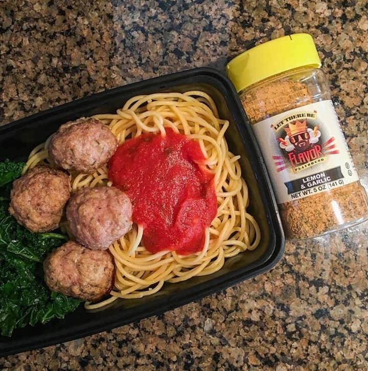 Flavorgod Seasoningsさんのインスタグラム写真 - (Flavorgod SeasoningsInstagram)「$2 Tuesday!! This Week's Flavor is Lemon & Garlic Seasoning⁠ -⁠ Get yours Today!⁠ Click link in the bio -> @flavorgod  www.flavorgod.com⁠ -⁠ "Because carbs are delicious. I admit that carbs are definitely my weakness, especially when it comes to pasta and bread. Keeping it healthy this week with spaghetti and turkey meatballs plus a side of kale with @flavorgod Lemon & Garlic seasoning". - @amandaplz88⁠ ⁠ 438 cals, 33.7 P 66.2 C 4.5 F⁠ 1 lb ground turkey⁠ 1/2 C bread crumbs⁠ 1/4 C milk⁠ 1 t salt⁠ 1 egg⁠ 1/2 t thyme⁠ ⁠ Preheat oven to 400 F. Lightly grease baking sheet lined with foil. Mix turkey, bread crumbs, milk, salt, thyme, and egg in a bowl. Shape into 15-20 meatballs and place on sheet. Bake until brown, approx. 20-25 min.⁠ ⁠ customer photo and recipe: @amandaplz88⁠ -⁠ Flavor God Seasonings are:⁠ 💥ZERO CALORIES PER SERVING⁠ 🔥0 SUGAR PER SERVING ⁠ 💥GLUTEN FREE⁠ 🔥KETO FRIENDLY⁠ 💥PALEO FRIENDLY⁠ -⁠ #food #foodie #flavorgod #seasonings #glutenfree #mealprep #seasonings #breakfast #lunch #dinner #yummy #delicious #foodporn」11月4日 2時02分 - flavorgod