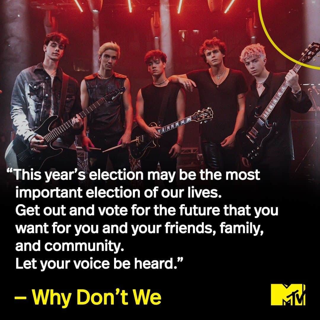 MTVさんのインスタグラム写真 - (MTVInstagram)「It's your last day to vote in this year's election, and #VoteForYourLife ambassadors @whydontwemusic want you to GET OUT THERE 💛 Go to VoteForYourLife.com right now to see your voting options today.」11月4日 2時01分 - mtv