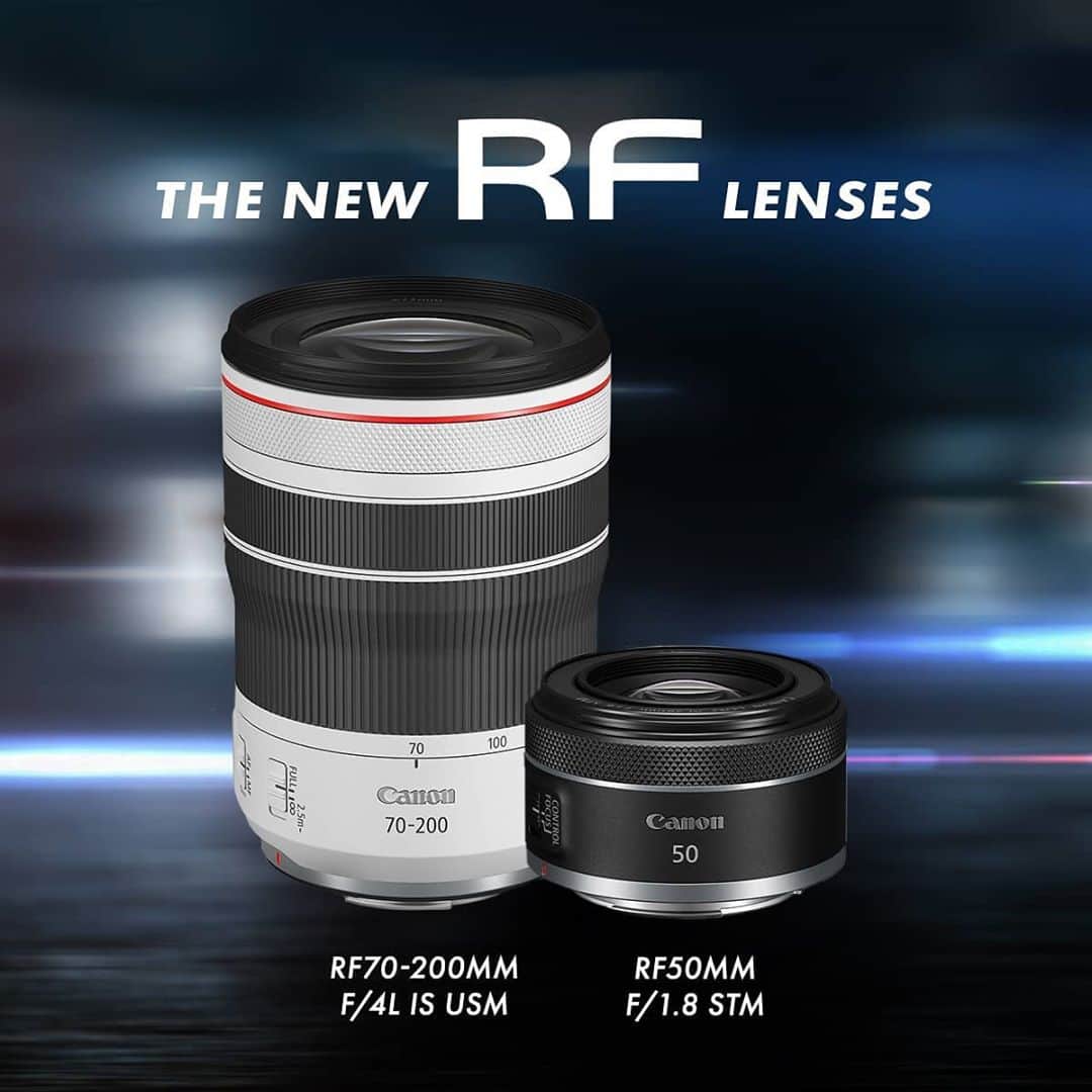 Canon Asiaのインスタグラム：「Wield the new Canon RF70-200mm f/4L IS USM and RF50mm f/1.8 STM to unleash your full artistic potential!  The highly popular 50mm f/1.8 standard single focal lens is now available on the RF mount for EOS R cameras. Suitable for everyday use, the RF50mm f/1.8 STM offers a natural perspective and beautiful bokeh for photographing a wide variety of subjects such as portraits, food, street and more.   The RF70-200mm f/4L IS USM is the world’s smallest and lightest telephoto lens of its kind*, and comes with powerful autofocusing and image stabilisation, perfect for professionals heading outdoors for sports and wildlife photography.   *Based on Canon’s research as of 3 Nov 2020 for 70-200mm f/4 lenses  Click on the link on our bio to learn more about the 2 new RF lenses!  #canonasia #photography #explore #productlaunch #rflenses #colours #canon #symmetry #lens #inspiration #subject #architecture #colours」