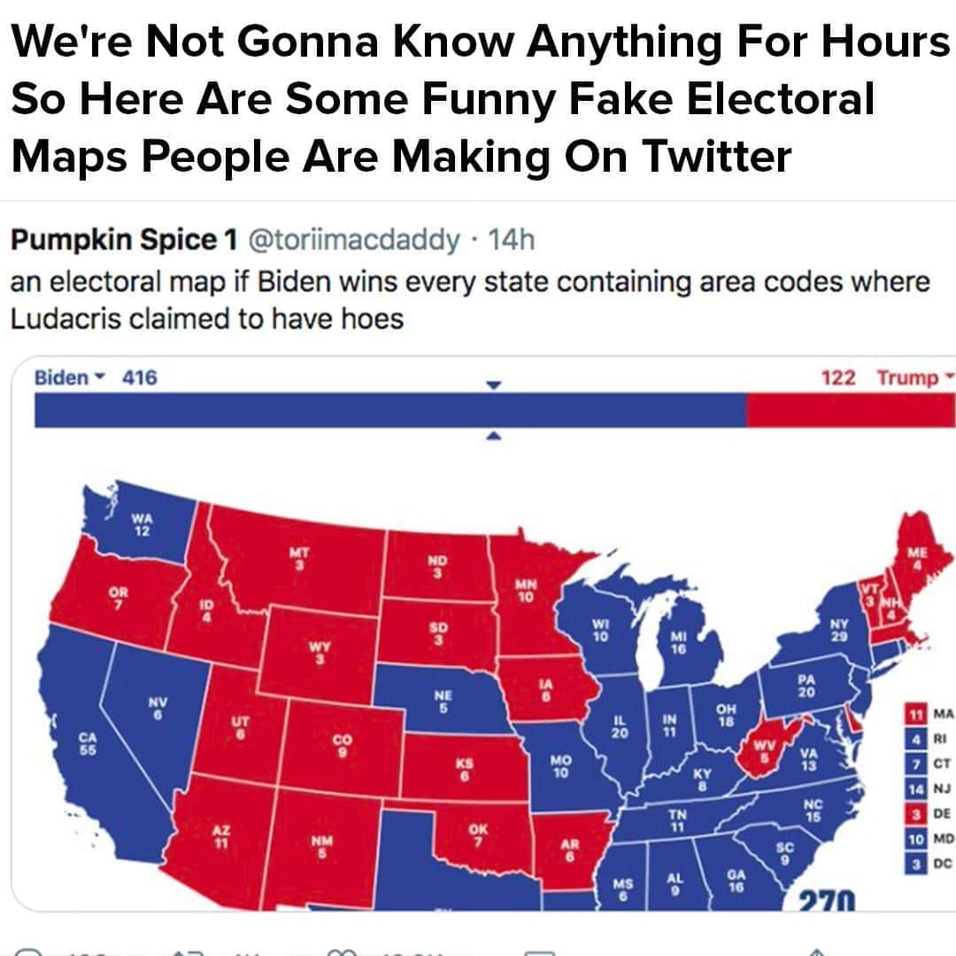 BuzzFeedさんのインスタグラム写真 - (BuzzFeedInstagram)「Ah, you're doomscrolling too? You're certainly not alone. Maybe if we all just keep refreshing Twitter we'll get the election results sooner. But if that doesn't work, here's a bit of levity: people on Twitter are making their very own electoral maps, and they're pretty damn funny. Link in bio 👆」11月4日 5時30分 - buzzfeed