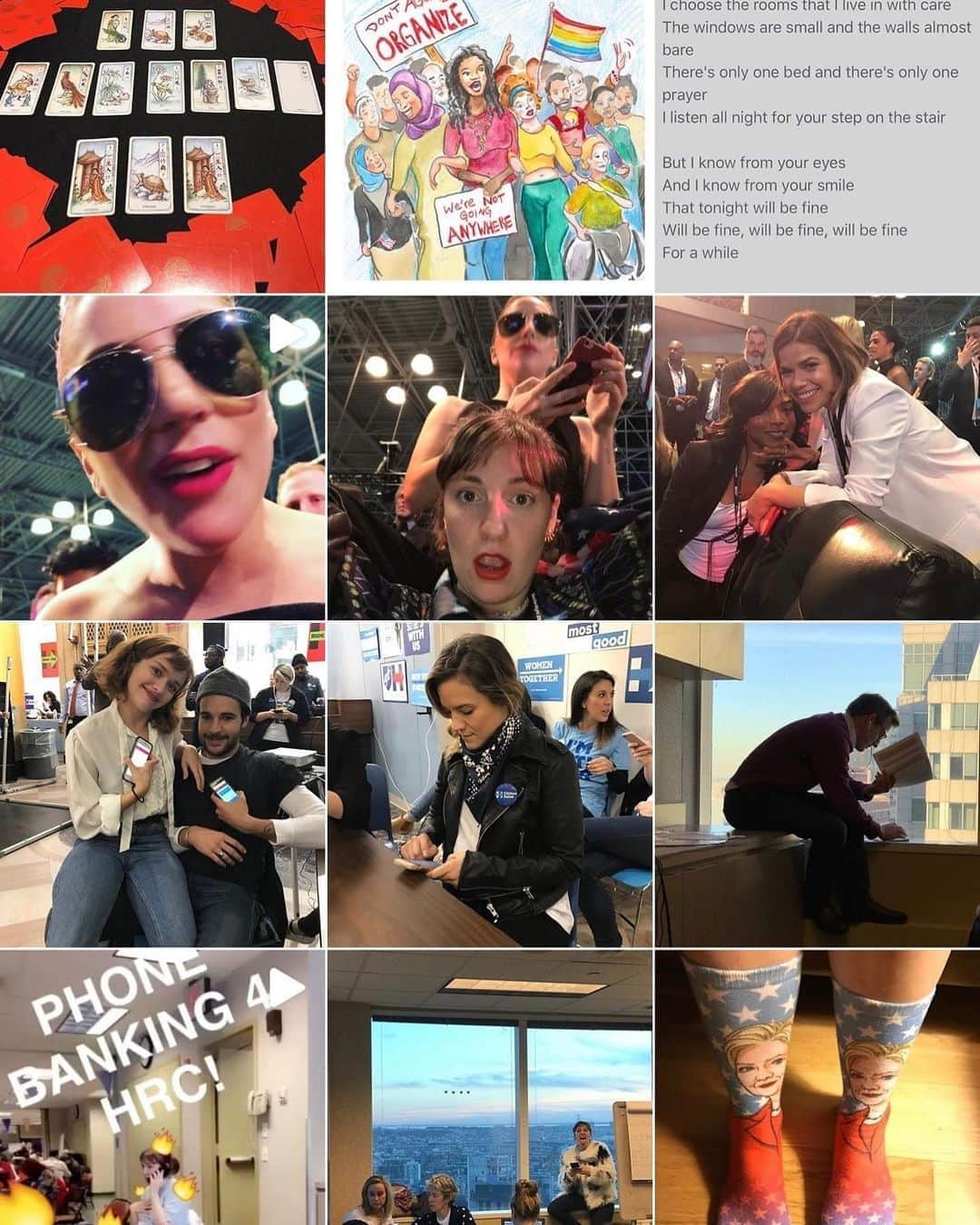 レナ・ダナムのインスタグラム：「This morning I looked at my photos from four years ago today- I had just come back from campaigning in North Carolina and after a few hours of sleep and no shower headed to downtown Brooklyn to phone bank, my party dress in a bag under my arm so I could change in the bathroom and head to the Javitz Center to watch the election results come in. The rest of that night is a series of frozen moments- the odd horror of a wedding that becomes a funeral. The amount of grief that room held is something I’ll never forget, and seeing those photos reminded me how many of us are constricted into old fear today. Presumably you’ve done everything you know how to do- maybe you’ve phone banked, maybe you’ve driven people to the polls, maybe you’ve argued with impossible relatives, maybe you’ve donated, you’ve definitely fucking voted (but if you haven’t you still CAN - head to www.vote.org) - and now this feeling. This old feeling (or, if you’re a first time voter, this new feeling- welcome, to the side of democracy that feels a lot like an anxiety disorder!) Our job now is to protect the people who will be most immediately effected by this outcome, either the reality of the administration or the reaction to a new one. Election anxiety is a luxury, because anxiety is abstract and for so many this outcome is not abstract at all. I love you all, keep pushing.」