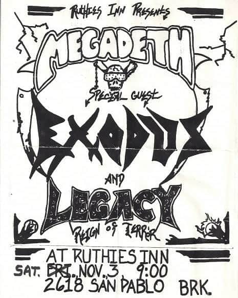 Megadethのインスタグラム：「Nov 3, 1984 – Megadeth plays as a three-piece at Ruthie’s Inn, Berkeley, CA. One of four shows with Dave, David and Gar (post-Kerry King/pre-Chris Poland).」