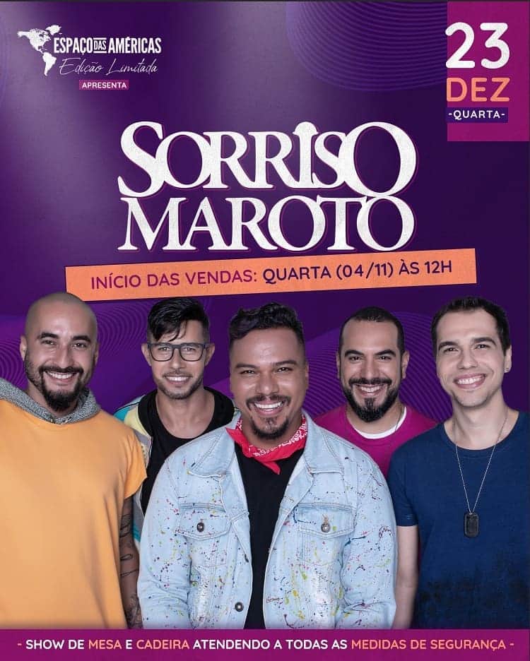 のインスタグラム：「Alô, Sampaaa! Dia 23/DEZ vamos matar a saudade nesse super show no @espacodasamericas! 😃 Abertura das vendas amanhã às 12h! Não marca bobeira e garante já seu ingresso, hein! 😉」