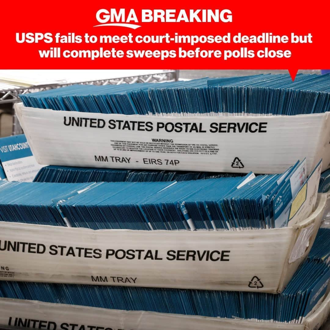 Good Morning Americaさんのインスタグラム写真 - (Good Morning AmericaInstagram)「BREAKING: USPS fails to meet court-imposed deadline but will complete "sweeps" of mail facilities in key battleground states before polls close. LINK IN BIO FOR LIVE UPDATES. #Election2020」11月4日 9時29分 - goodmorningamerica