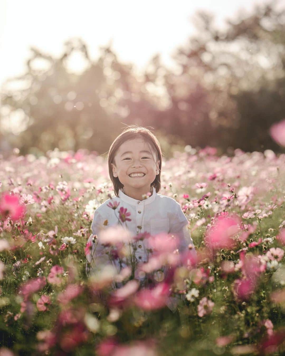 かなのインスタグラム：「． りきまる縦ver🥺🌸 ． ママ抱っこが一番いい顔してた😂💕 最後は懐かしの #フライングりーくん 🥺 ． ．  秋桜#コスモス#ロケフォト#ロケーションフォト#お誕生日#10月生まれ#秋生まれ#姉弟#宝物#家族写真#記念写真#娘#8歳#息子#6歳」