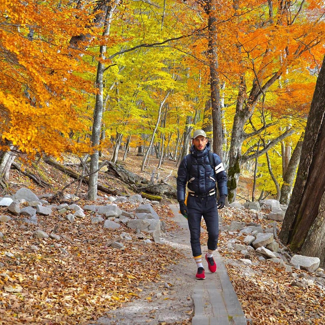 ワシントン・フェラーリのインスタグラム：「栃木県の中禅寺湖へ幼なじみと紅葉を見に行きました🍁この日は雲一つなくて今までみてきた紅葉の中で1番綺麗だなって思いました。夜は満月が凄かった。 本当に日本の四季は素晴らしい。 なにより時間の流れをゆっくり幼なじみと過ごせたのは最高の時間でした。中禅寺湖の水をろ過して飲んだんですけどめちゃくちゃ美味しかった🥳👌」