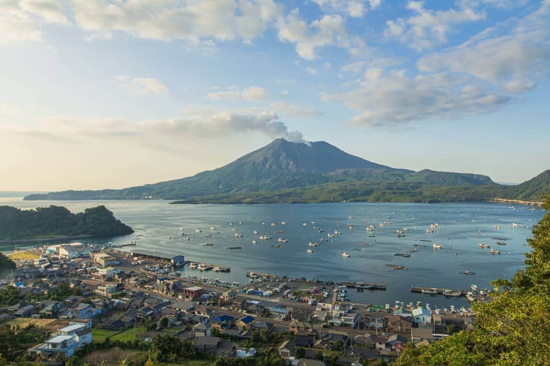 鹿児島よかもん再発見のインスタグラム：「垂水市海潟にて(^-^)/  桜島の撮影スポットとして有名な場所  ルートによっては山手に入るまでの道が狭いので注意ですm(__)m  #鹿児島 #鹿児島観光 #垂水市 #垂水市観光 #桜島 #海潟 #協和展望台 #協和展望所 #鹿児島の風景 #鹿児島の自然 #kagoshima #kagoshimaphotograph」