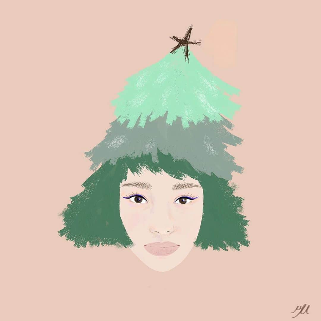 高杉さと美のインスタグラム：「木に触れて、今日も癒された。  すぐにクリスマスの季節だなぁ🌲  #illustration #artwork #lovetrees #ビューティー #イラストレーション #アイライン #メイク #木が好き #らくがき」