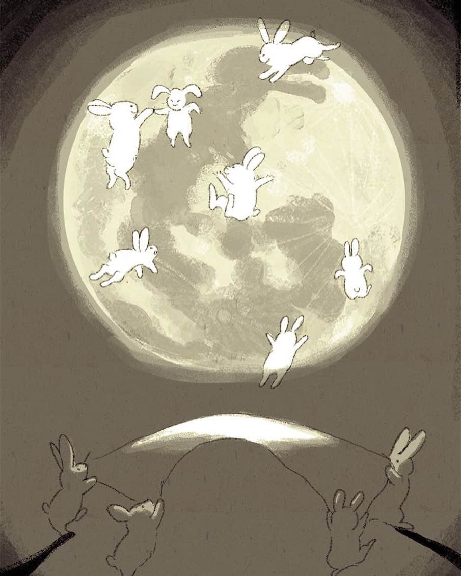 momoroさんのインスタグラム写真 - (momoroInstagram)「お月様  #moon#月#お月見#rabbit #うさぎ#ウサギ#illustration #ももろ#momoro#イラスト」11月5日 7時24分 - momoro6666