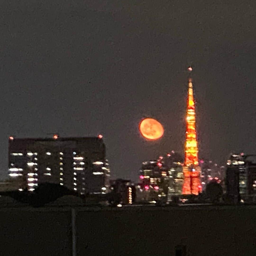 JILLさんのインスタグラム写真 - (JILLInstagram)「ラジオ高崎が終わって窓の外を見たら‼️月がぁ〜低い位置に赤くどでかく見えたぁ❗️望遠デジカメで激写。これは何も加工してないの〜、ほぼ東京タワー越しにこんなふうに見えました。 欠けていく月。1番最後がiPhone。 この後、月はタワーの右側に移動して雲に隠れて行きました。 #personz #jillpersonz @jillpersonz #20201104赤い月　#赤い月」11月5日 0時26分 - jillpersonz