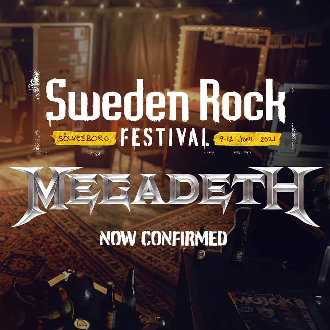 Megadethのインスタグラム：「Just announced! Megadeth to perform at @SwedenRockfestival, Solvesborg June 9-12, 2021. swedenrock.com」