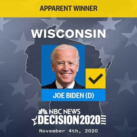 NBC Newsさんのインスタグラム写真 - (NBC NewsInstagram)「BREAKING: Joe Biden is the apparent winner in Wisconsin, according to the @NBCNews Decision Desk.」11月5日 4時29分 - nbcnews