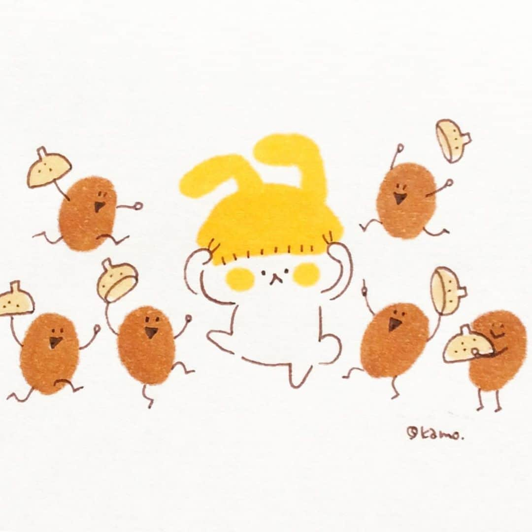 カモさんのインスタグラム写真 - (カモInstagram)「交換しよう！ Let's exchange! #どんぐり#帽子#acorn#beanie#イラスト#illustration#ウサギタケ#usagitake」11月5日 9時59分 - illustratorkamo