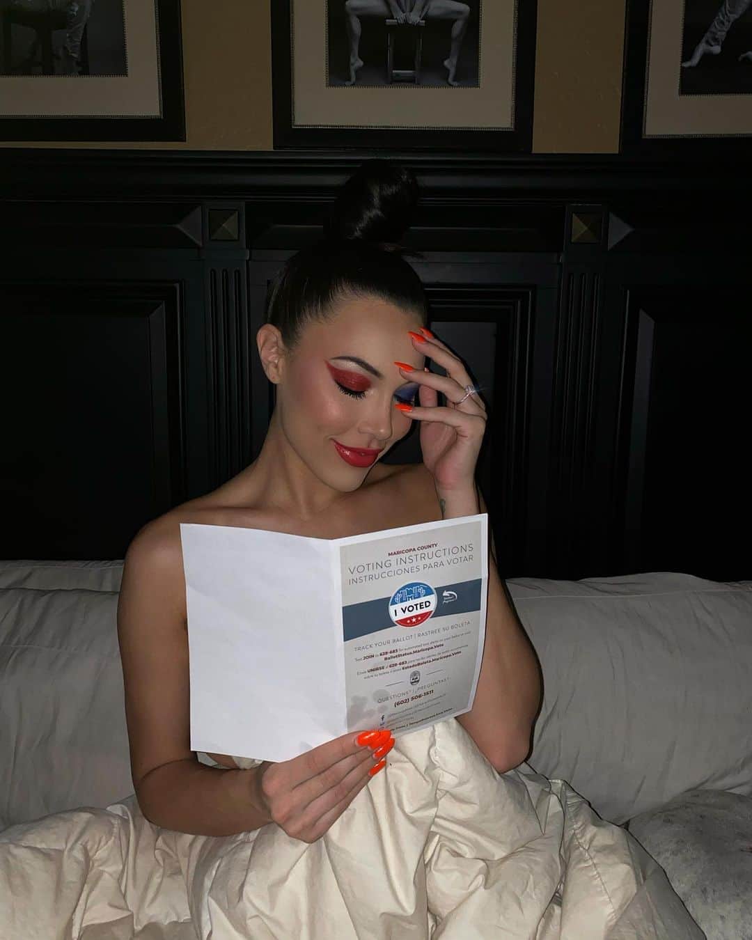 Rainey Jamesのインスタグラム：「Did YOU vote?!  Swipe to lower the pamphlet😉  America, the land of the free, you know what else is free? Clicking the LINK IN BIO to add me on Twitter and my FREE @onlyfansofficial to see what’s underneath!🙈」