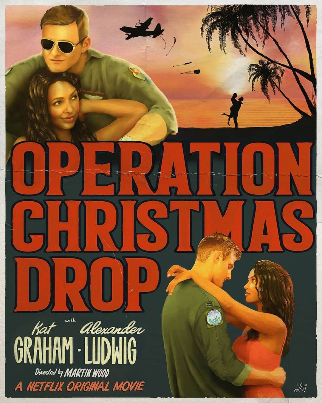 カテリーナ・グレアムのインスタグラム：「OPERATION CHRISTMAS DROP IS OUT TODAY!!! @netflix 💥  Thank you to the amazing people that helped get this movie made, from the kind people of Guam, to the Andersen Airforce base, to Netflix, to my favorite peeps at MPCA! But definitely not @alexanderludwig cause he didn’t do anything! 😂  Poster by the talented @lexlauletta 🙌🏽  #Netflix」