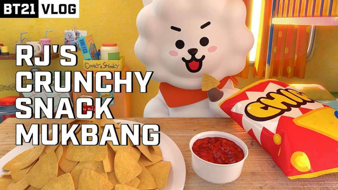 BT21 Stars of tomorrow, UNIVERSTAR!さんのインスタグラム写真 - (BT21 Stars of tomorrow, UNIVERSTAR!Instagram)「RJ? Nope, I'm MUKJ!  Today, I will be doing a Crispy Nacho Eating show! 😋 (YUM!) Come watch me munch!  Oh, don't forget to like and subscribe! 👉 Link in bio!  #RJ #MUKJ #MUKBANG #NACHO #LIKE #SUBSCRIBE #BT21」11月5日 17時59分 - bt21_official