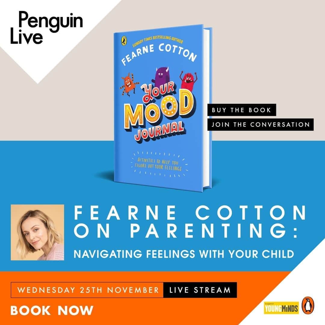 ファーン・コットンのインスタグラム：「I’ll be talking about my new book Your Mood Journal in a live panel with @puffinbooksuk @penguinliveuk, all on the importance of helping children identify and understand their emotions. Profits from ticket sales will go to @youngmindsuk, the UK’s leading charity fighting for a future where all young minds are supported and empowered, whatever the challenges. Your Mood Journal is a customisable activity book divided into seven colourful and fully illustrated chapters, focusing on the different emotions of sadness, happiness, anger, loneliness, worry, fear and excitement. Learn how journaling will help your children build confidence in communicating their feelings and about the positive impact this can have on mental wellbeing 📔 Link to tickets in my bio x」