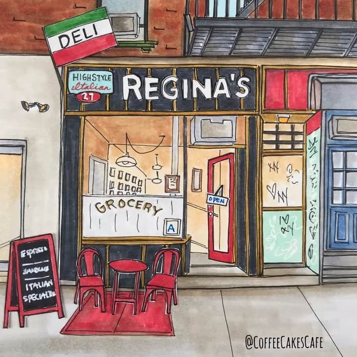 のインスタグラム：「Words cannot espresso how much you mean to me @reginasgrocery ❤️😍 About a year and half / two years ago I made a list to do a deli hop. At each deli, I buy one thing to try and at that time I discovered Italian rice balls and my deli hop was never the same again! Now I look for them...I even look online for Italian restaurants that have them. If you never tried rice balls from an Italian deli or restaurant ...please try...it’s yummy and so addicting! Happy mini Friday everyone! 🇮🇹☕️ . . Also, on Saturday & Sunday @alimentariflaneur is here showcasing their amazing selections of fresh fruits, artisan delights etc. But  I like to call them...mini delicacies because the selection process, presentation is art!  . . . #stopmotion #cafehopping #lowereastside #thisisnewyorkcity #stopmotionanimation #westvillage #greenwichvillagenyc #greenwichvillage #bitsofbuildings #igersofnyc #timeoutnewyork #chasing_facades #picturesofnewyork #made_in_ny #seeyourcity #newyorkgram #prettycitynewyork #newyorkarea #facade #facadelovers #streetsofnewyork #picame #stopmotionvideo #icapture_nyc #instagramnyc #coffeecakescafe #art_we_inspire #nycrestaurants #storefront #urbansketchers」