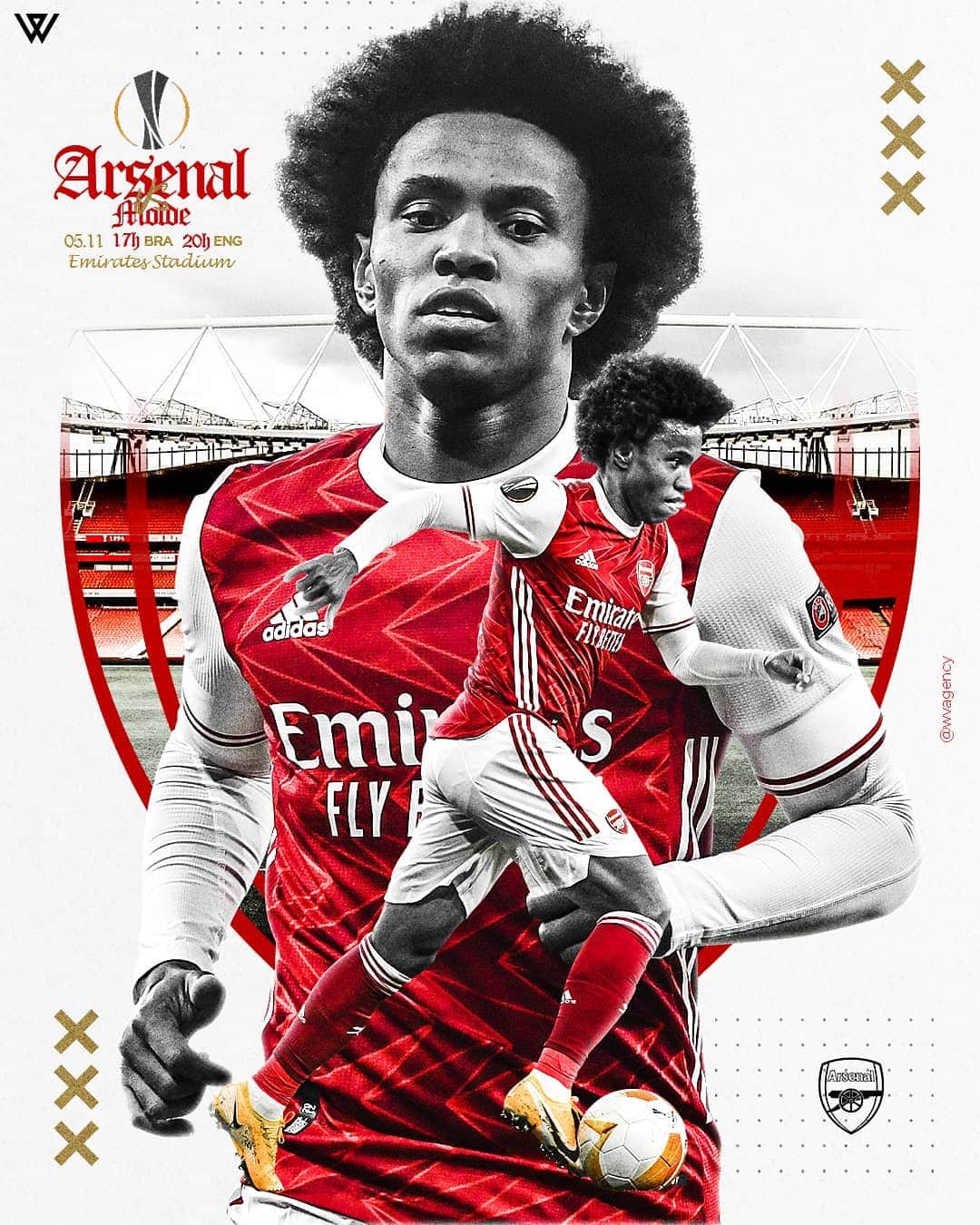 ウィリアンのインスタグラム：「Matchday! #UEL 💪⚪🔴 #arsenal #europaleague #W12 #gunners #vamos #emiratesstadium」