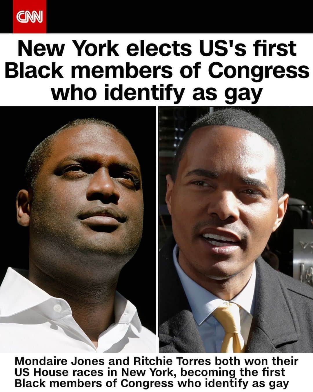 CNNさんのインスタグラム写真 - (CNNInstagram)「Mondaire Jones and Ritchie Torres, both of New York, won their US House races, becoming the first Black members of Congress who identify as gay, CNN projects. "Tonight, we made history," Torres tweeted after winning the race. Jones tweeted that he's "grateful for the opportunity to serve the community that raised me — the community that just sent an openly gay, Black guy who grew up in Section 8 housing and on food stamps to Congress." (📸: Al J. Thompson/The New York Times and AP Photo/Richard Drew)」11月6日 11時04分 - cnn