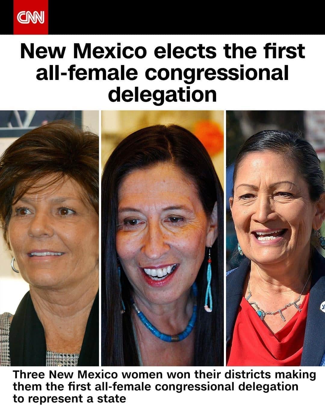 CNNさんのインスタグラム写真 - (CNNInstagram)「Three New Mexico women of color won their district races, making them the first all-female congressional delegation to represent a state. Deb Haaland, right, one of the first Native American woman in Congress, was reelected for her second term. Yvette Herell, left, a member of the Cherokee Nation, won her race for New Mexico’s 2nd Congressional District and Teresa Leger Fernandez, center, won her race for the 3rd. Leger Fernandez is the first woman to hold her seat since its creation in 1983. #CNNElection⁠ ⁠ (📸: AP Photo/Russell Contreras, File, AP Photo/Cedar Attanasio, Jim Thompson/The Albuquerque Journal via AP)」11月6日 4時31分 - cnn