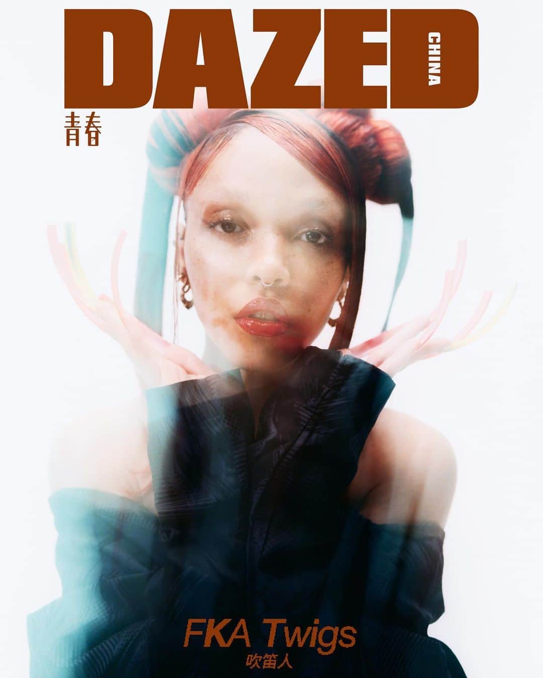 FKAツイッグスのインスタグラム：「@dazedchina nov / dec 2020 issue  photography @raffaele_cariou director @shenshen1234 styling @matthew_josephs editor @simonesuen makeup @beasweetbeauty hair @rio_hair nails @imarninails text @franiese production @childrenoflight.earth artworks @anthony.sheng」