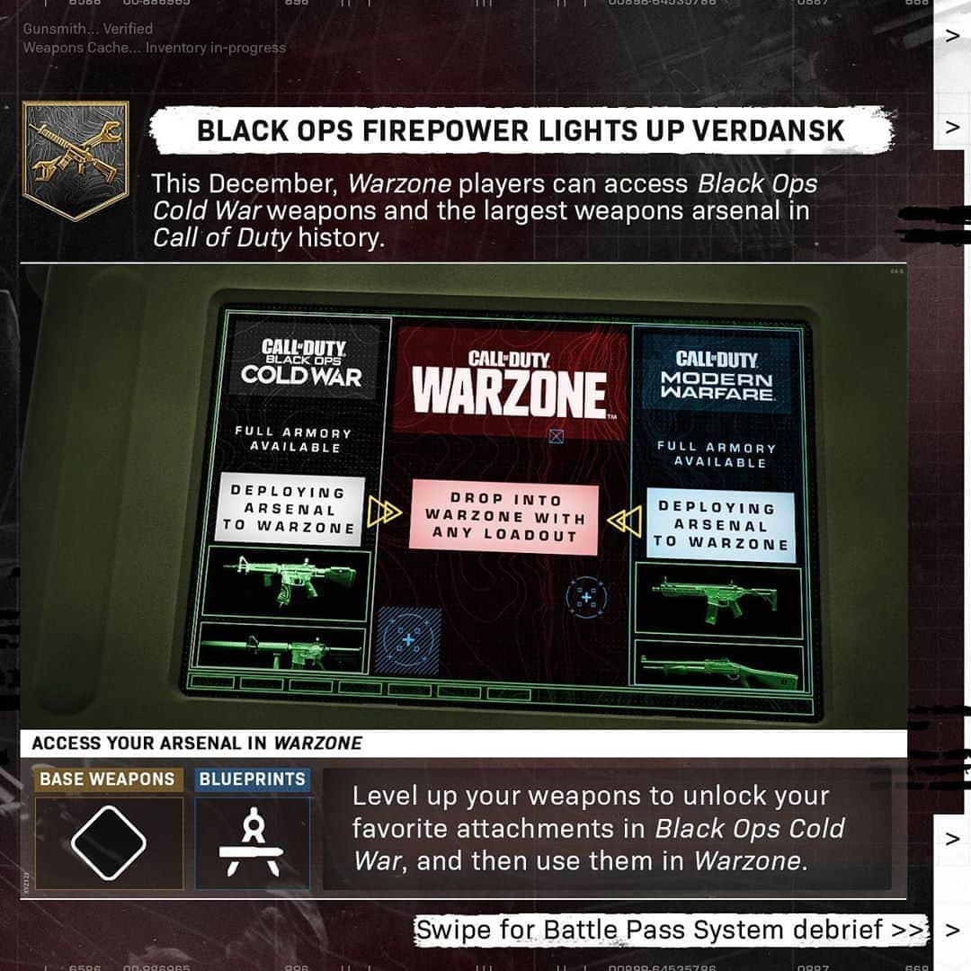 Call of Dutyさんのインスタグラム写真 - (Call of DutyInstagram)「📈Player progression 🔫Weapon progression 💪Operator selection  ⚔️Battle Pass integration 🛒Store access  Swipe to see how #Warzone will support both #BlackOpsColdWar and #ModernWarfare in Season 1 and beyond.」11月6日 6時11分 - callofduty