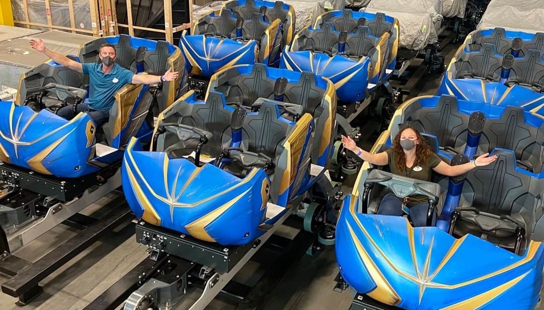 Marvel Entertainmentさんのインスタグラム写真 - (Marvel EntertainmentInstagram)「Repost @thezachriddley Walt Disney World Site Portfolio Executive  Here is an exclusive sneak peek of two of our ride engineers as they prep some of EPCOT’s Guardians of the Galaxy: Cosmic Rewind vehicles at our warehouse in Florida. If you look closely at the colorful paint design on the vehicles (called coaches in roller coaster engineering parlance), each one is unique with different wear patterns and impact marks. Imagineers were inspired by markings that appear on NASA Space Shuttles and other spacecraft upon reentry into Earth’s atmosphere. We can’t wait to share more on this truly out-of-this-world, awesome attraction as we make progress on construction and put these coaches on the track!」11月6日 7時31分 - marvel