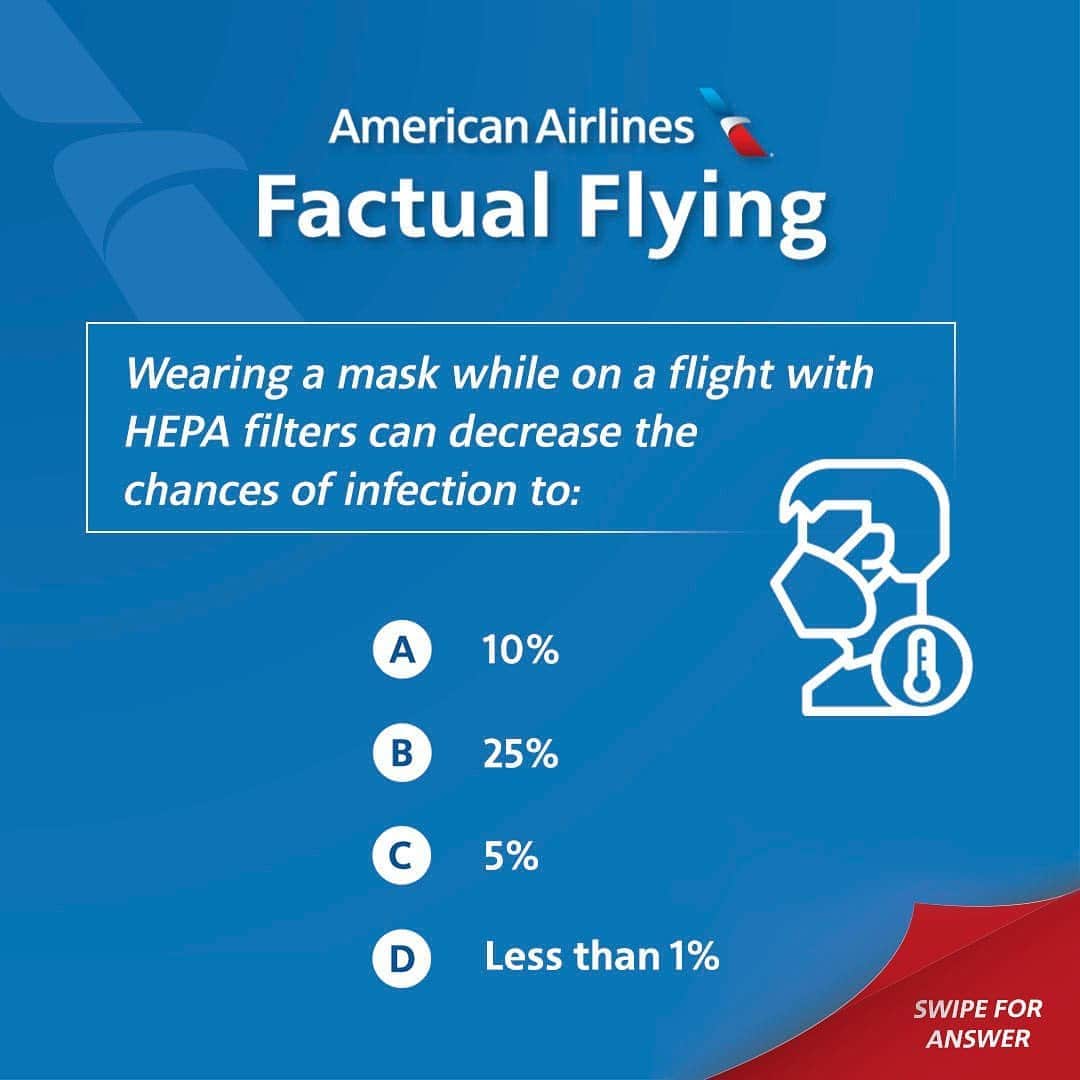 アメリカン航空のインスタグラム：「Let’s clear the air with a quick quiz. Swipe right!   #Travel #CleanCommitment #covidtravel #covid19 #coronavirus #cleaning」