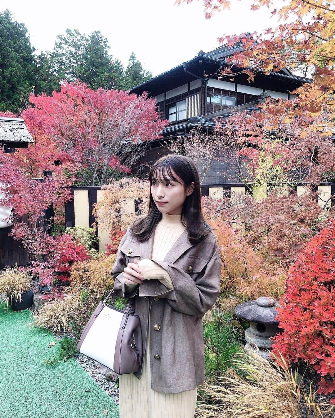 左伴彩佳さんのインスタグラム写真 - (左伴彩佳Instagram)「・ 紅葉しててすごく綺麗だった🍁✨  #秋コーデ #紅葉」11月6日 14時51分 - hidaaya_729