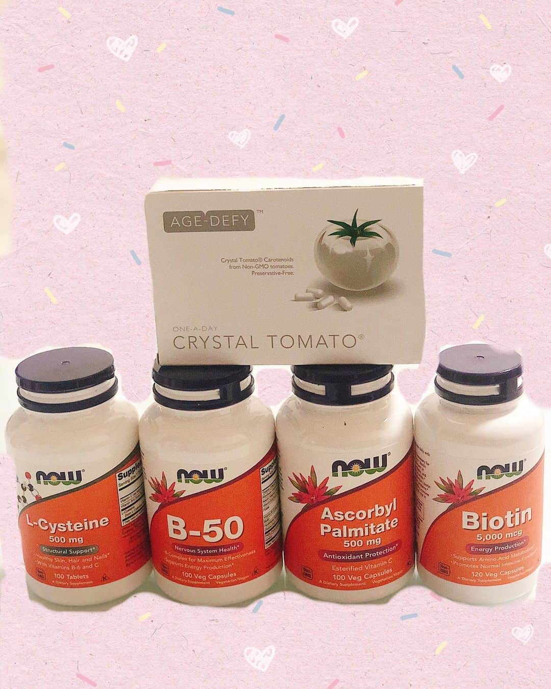 神咲のあのインスタグラム：「. サプリメントの見直し💊 . #crystaltomato  #lcysteine  #b50  #ascorbylpalmitate  #biotin  #Vitamin #supplements  #nowfoods  #iharb」