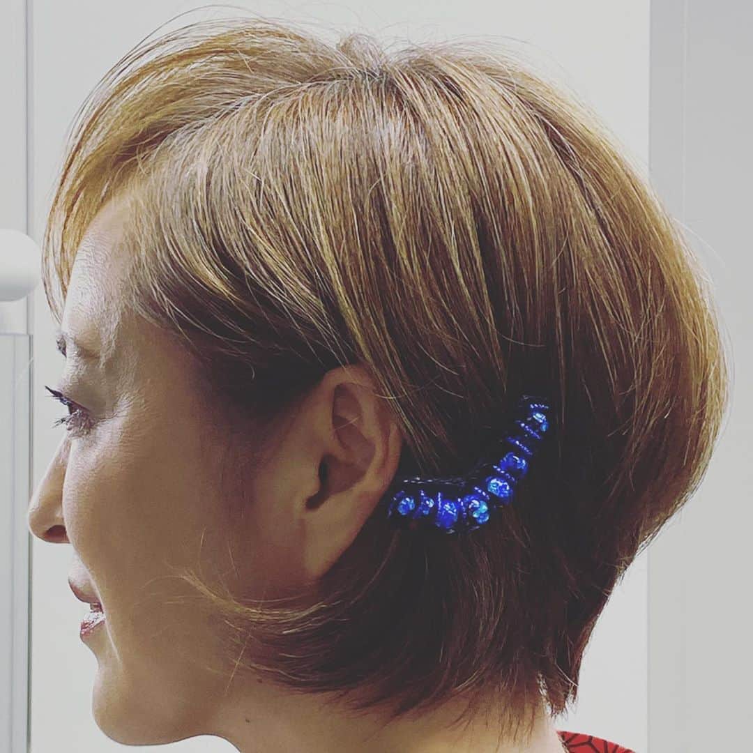 城之内早苗のインスタグラム：「和髪飾り 天然石が綺麗な髪飾りからのリメイクです。バレッタだったので使えなくて😰 チョット分りづらいですが、黒スパンコールが光ってくれるんです👍  #ハンドメイド#手芸#リメイク#和髪飾り#スパンコール刺繍#天然石#素人仕事#城之内早苗」