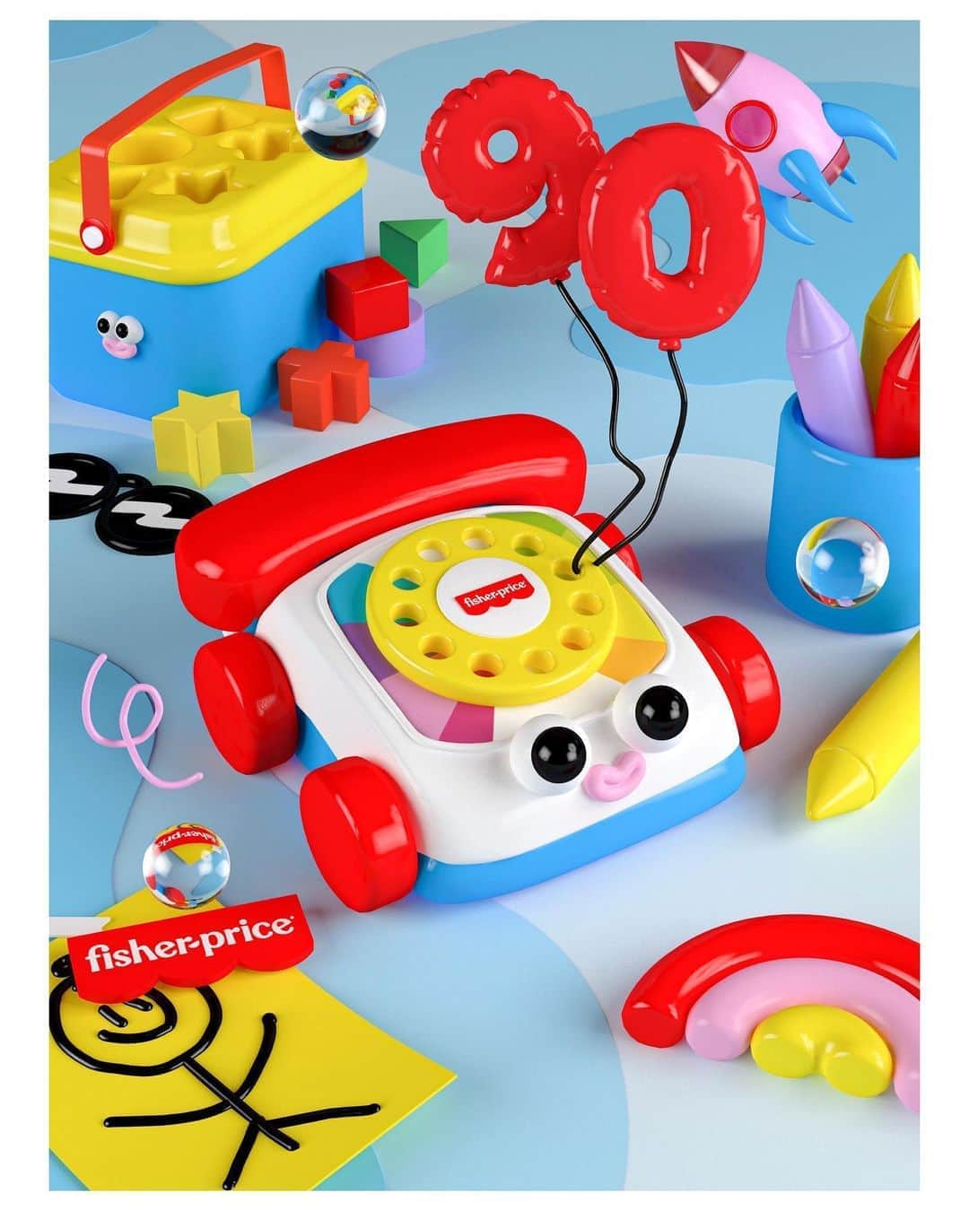 Vogue Italiaさんのインスタグラム写真 - (Vogue ItaliaInstagram)「Fisher-Price turns 90 and the iconic Chatter Telephone, created in 1963, that moves its eyes up and down with its fun ringing sounds, become an animated still-life set in the creative chaos of a playroom through Eva Cremers’s magical illustrations @Fisherprice #LetsBeKids @evacremers #ADV」11月6日 18時31分 - vogueitalia